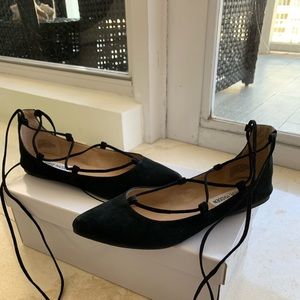 Steve Madden Black Suede Pointed Ballet Lace Flats